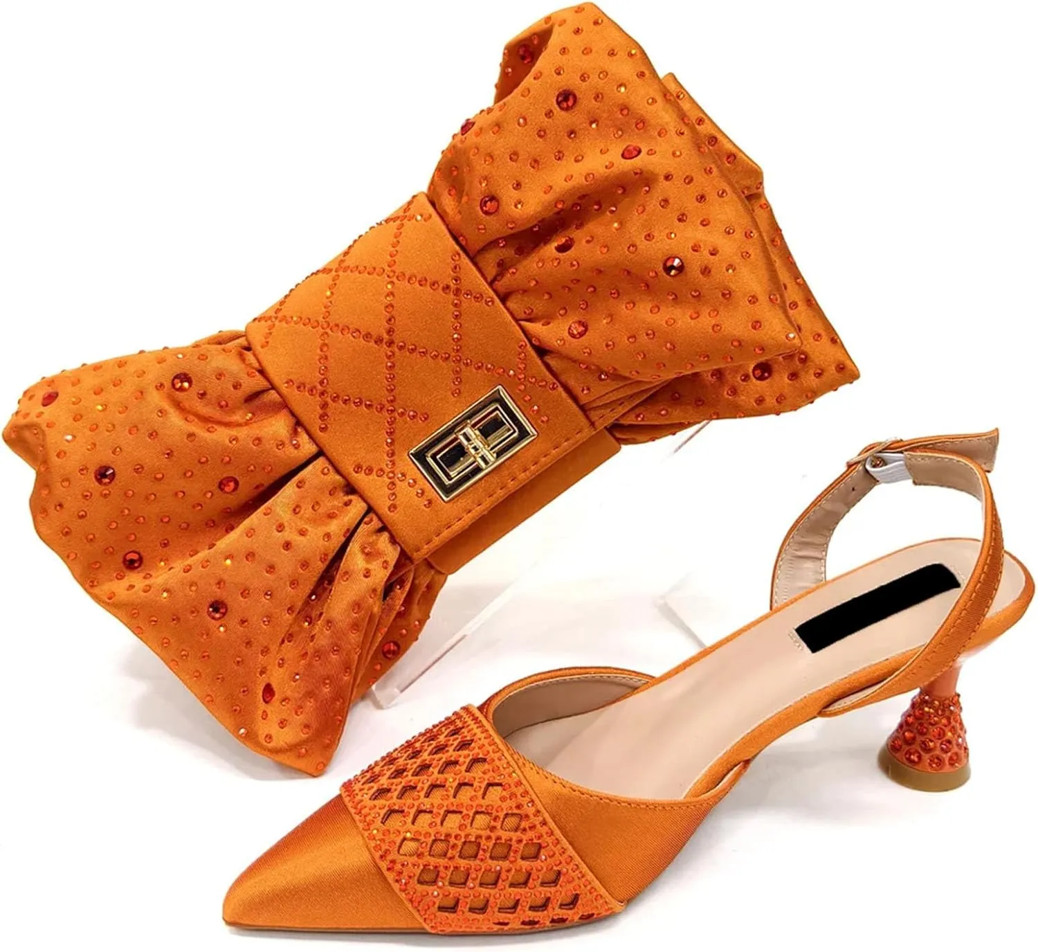 Women’s Nigerian Inspired Designer Wedding Shoes and Shoulder Bag Set Crystal Decorated Heels for Special Occasions
