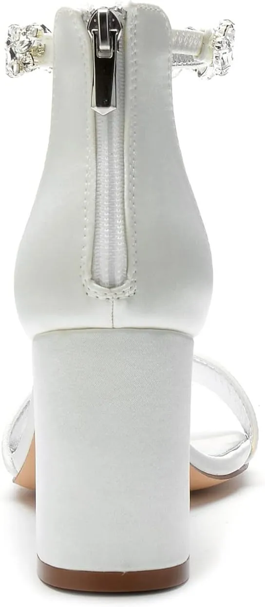 Women's Open Toe Chunky Block High Heel Crystal Wedding Shoes Evening Prom Dance Party Ankle Strap Dress Pump Shoes Sandals