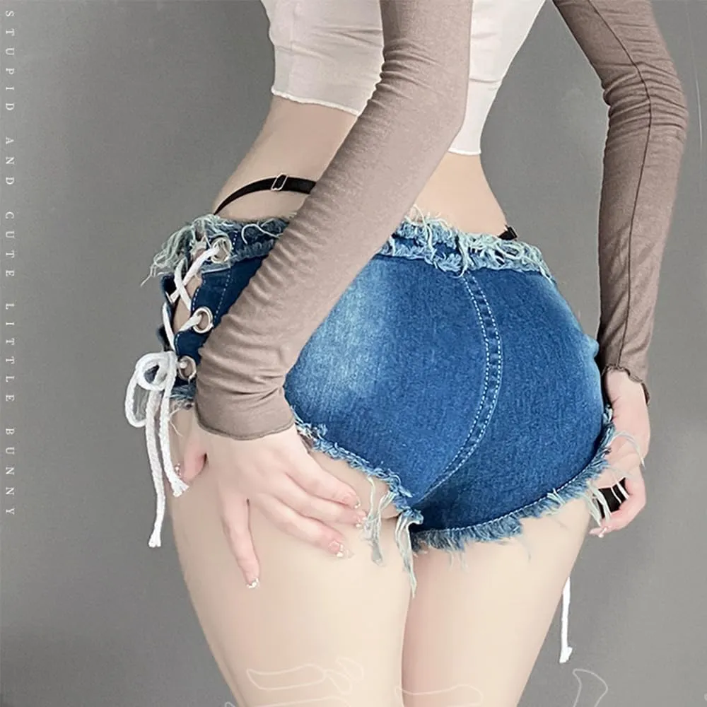 Women's Perforated hot Cosplay Seductive Denim Casual Versatile Shorts