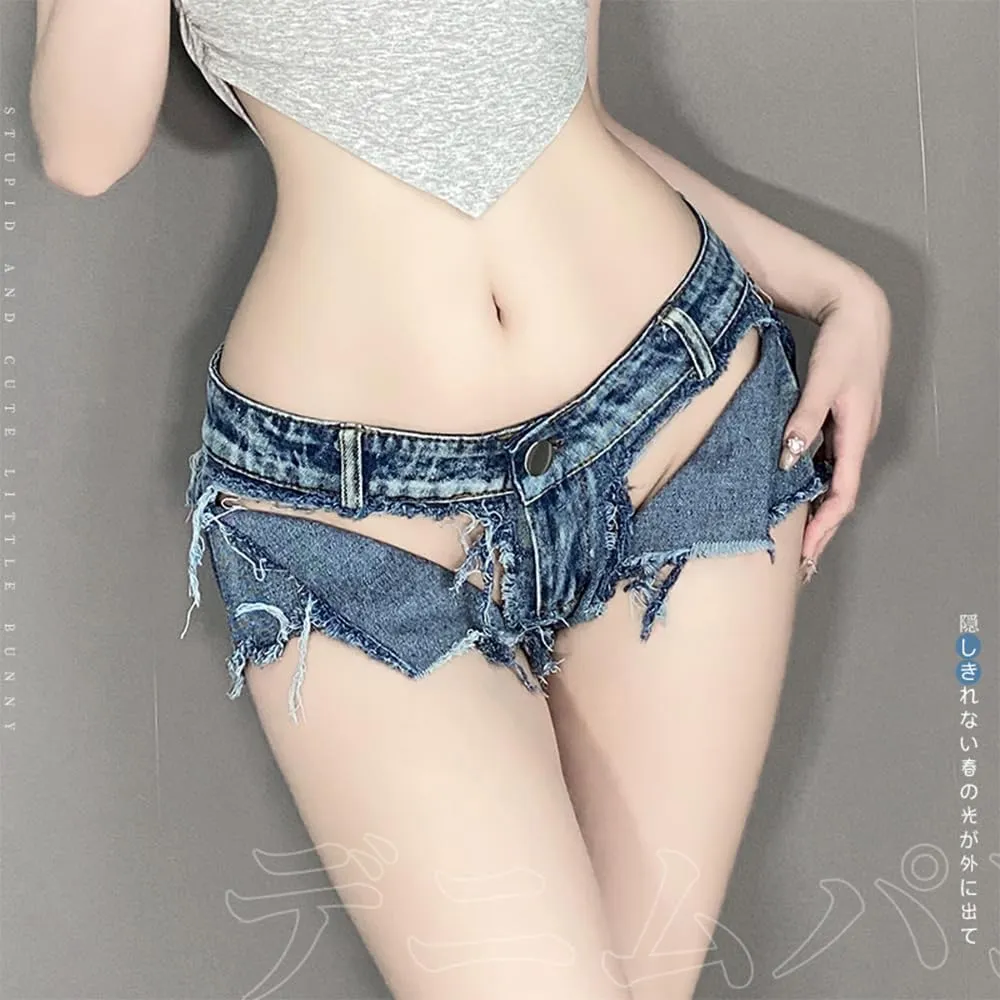 Women's Perforated hot Cosplay Seductive Denim Casual Versatile Shorts