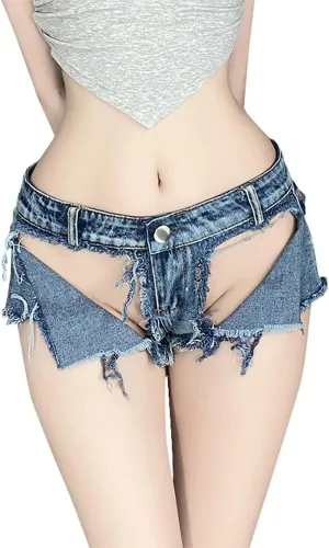 Women's Perforated hot Cosplay Seductive Denim Casual Versatile Shorts
