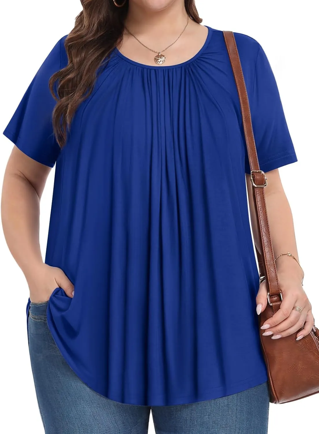 Womens Plus Size Tops Summer Shirts Tunic Short Sleeve Crew Neck Loose Fit Blouse 1X-5X