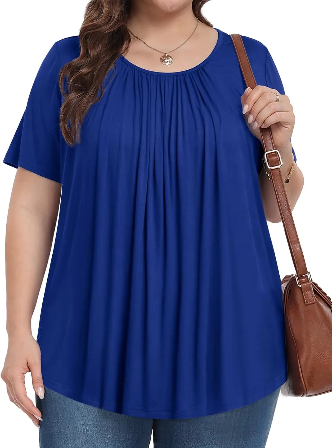 Womens Plus Size Tops Summer Shirts Tunic Short Sleeve Crew Neck Loose Fit Blouse 1X-5X