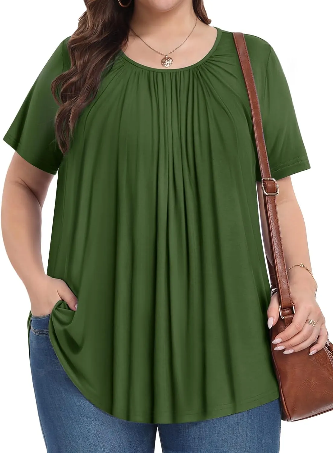 Womens Plus Size Tops Summer Shirts Tunic Short Sleeve Crew Neck Loose Fit Blouse 1X-5X