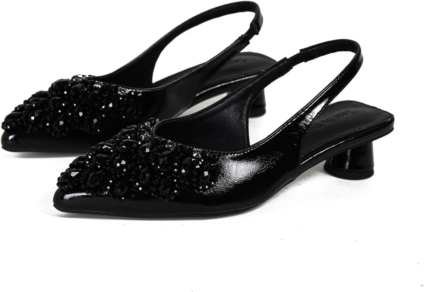 Women's Rhinestone Kitten Heel Slingback Sandals,Comfort Pointed Toe Slip On Block Heels Closed Toe Wedding Dress Pumps Shoes