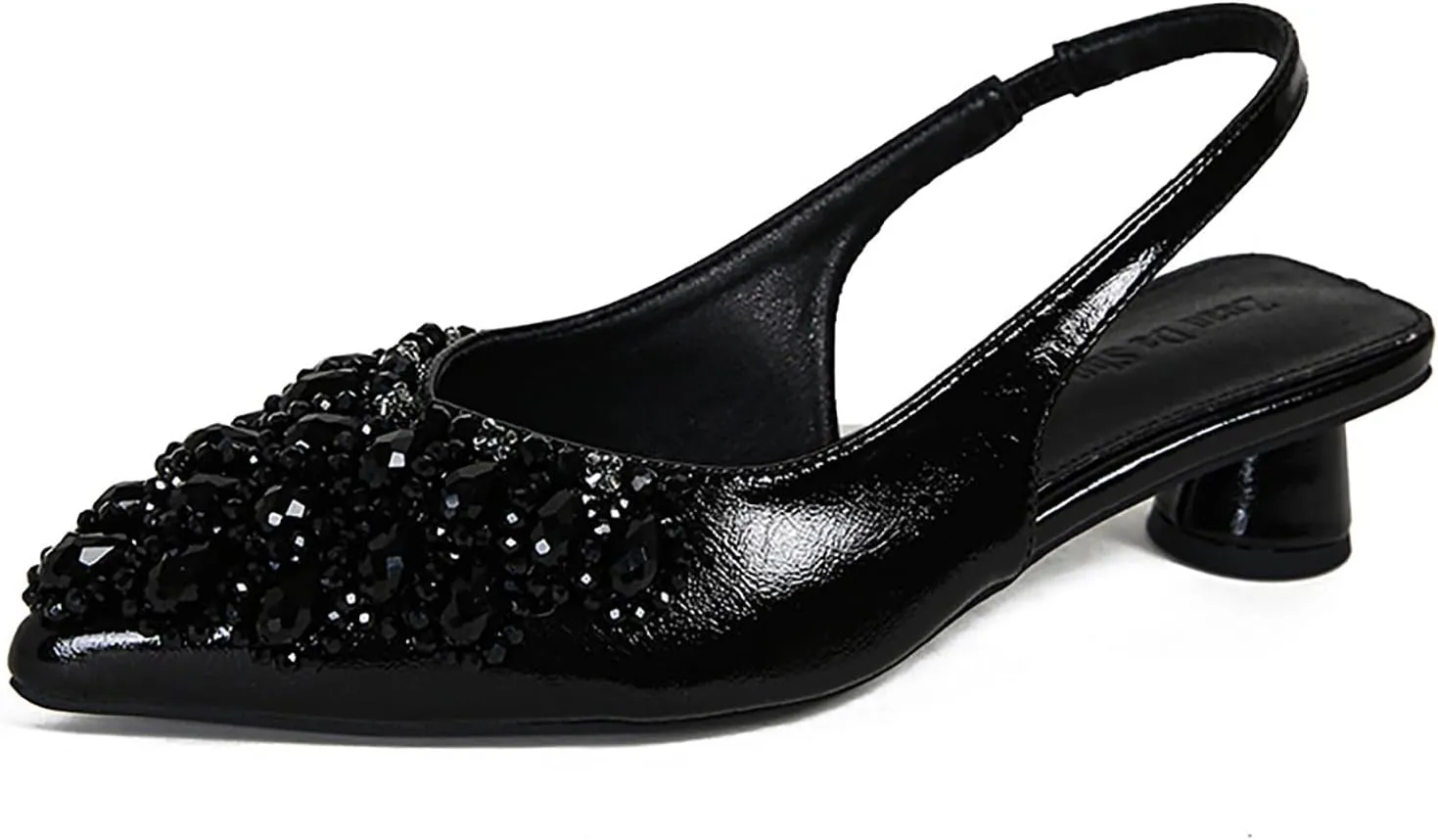 Women's Rhinestone Kitten Heel Slingback Sandals,Comfort Pointed Toe Slip On Block Heels Closed Toe Wedding Dress Pumps Shoes