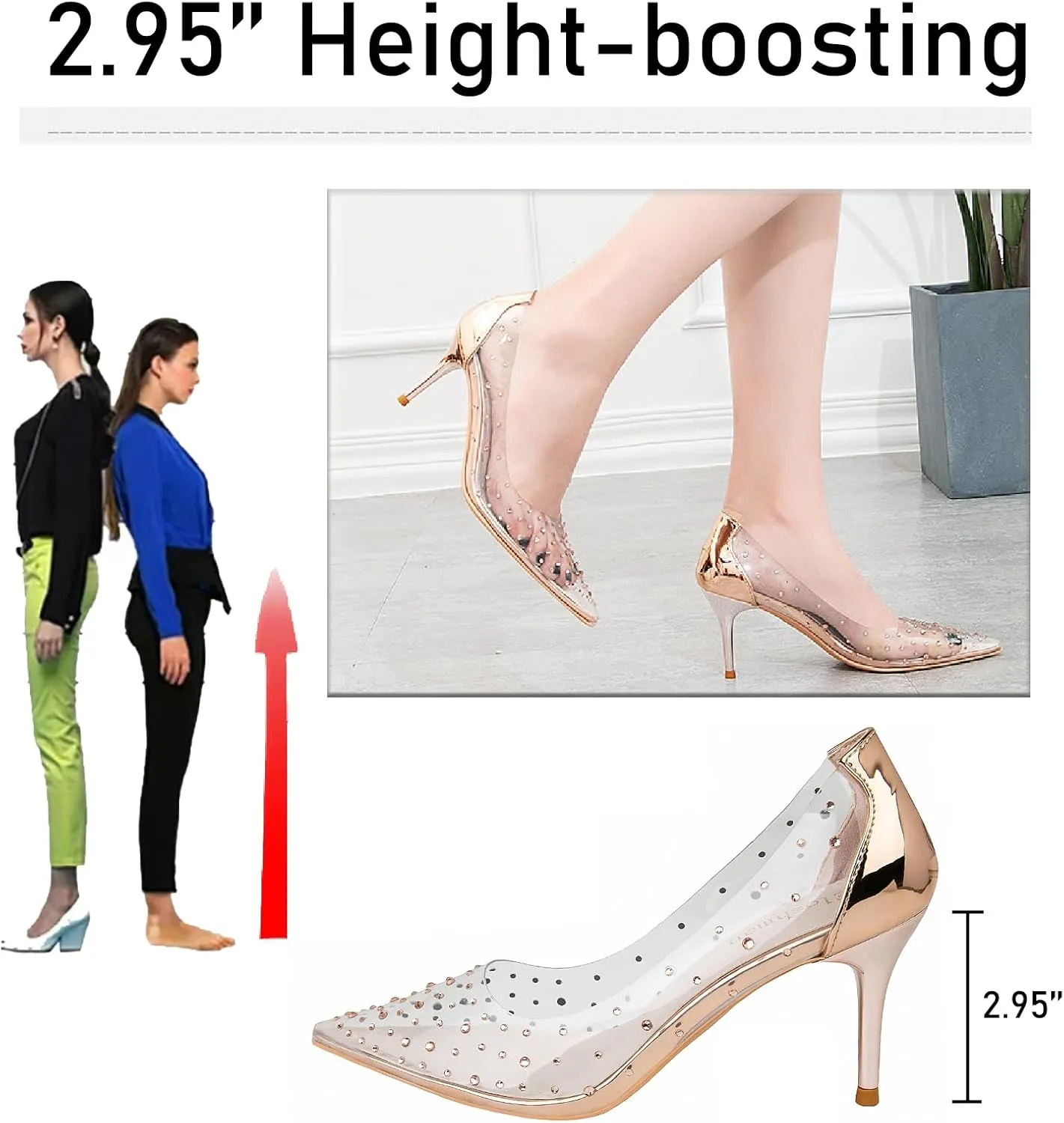 Women's Rhinestones Clear Leather Stiletto Pumps Fashion Comfort Closed Pointed Toe Slip On High Heels Sandals for Party Prom Date Dress Shoes