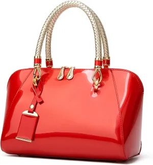 Women's Shiny Tote Patent Leather Top Handle Bags Fashion Elegant Evening Purse Party Satchel