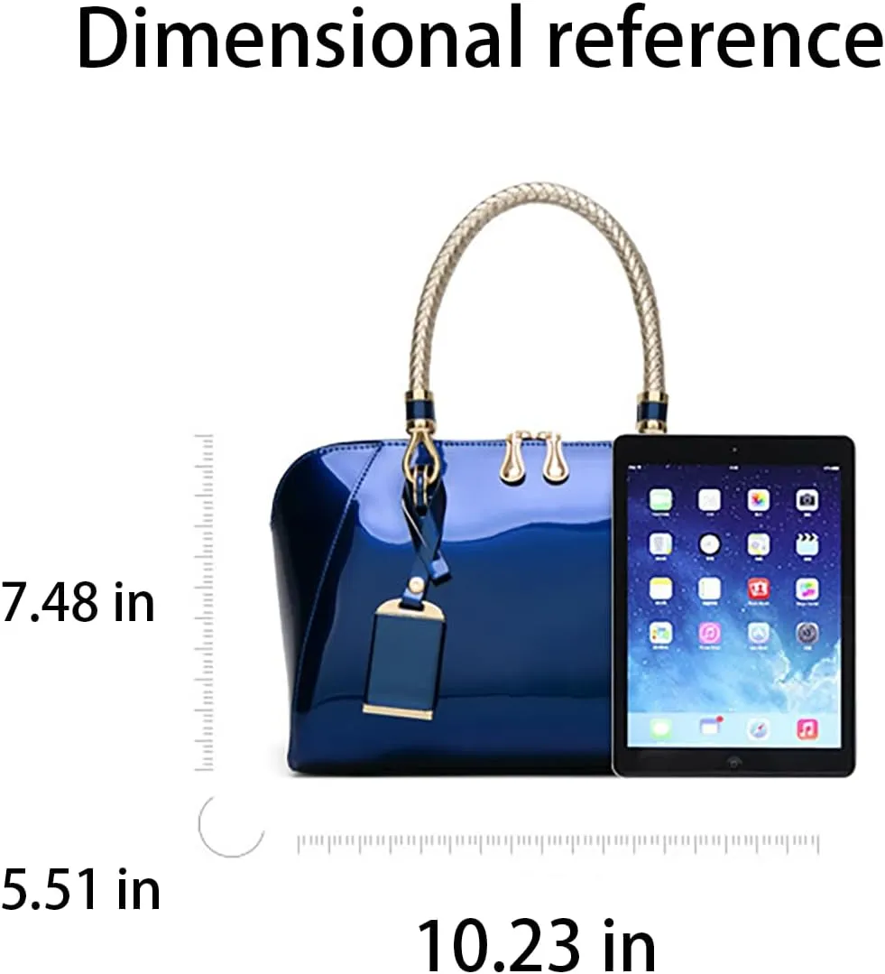 Women's Shiny Tote Patent Leather Top Handle Bags Fashion Elegant Evening Purse Party Satchel