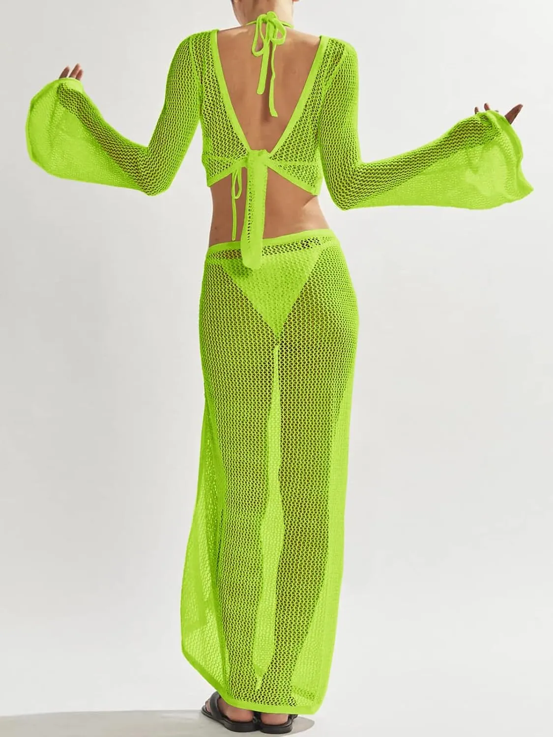 Women's Swimsuits Cover Ups Set for Crochet Bathing Suit Hollow Out 2 Piece Bikini Coverup Beach Swimwear