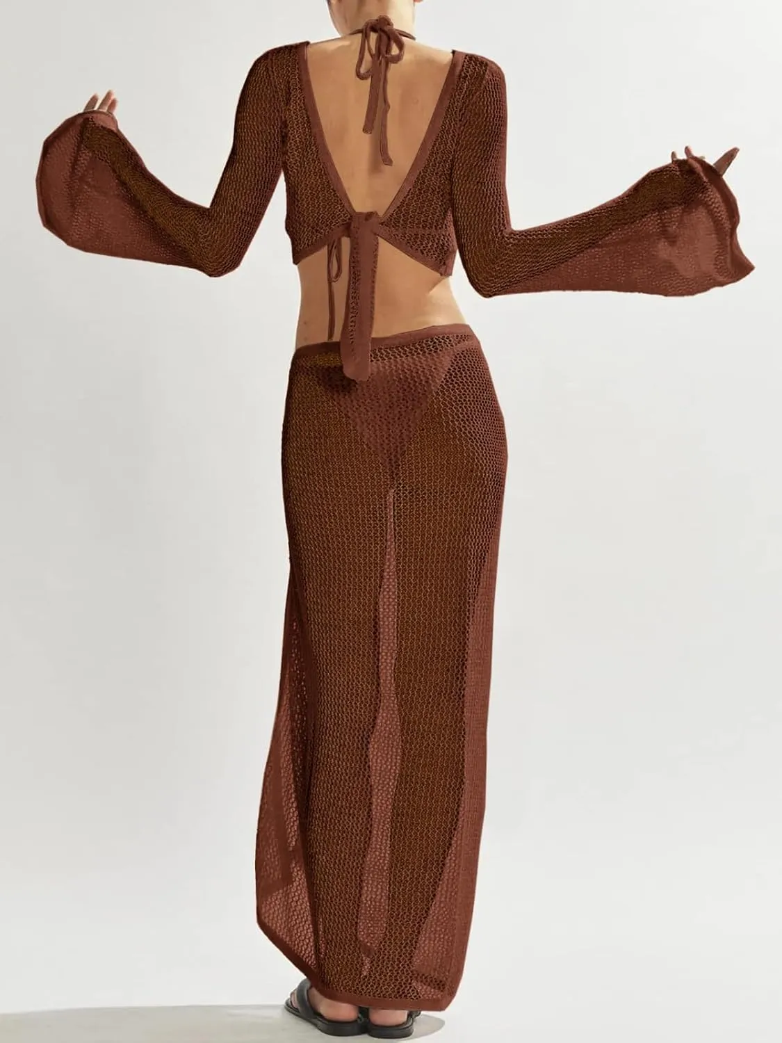 Women's Swimsuits Cover Ups Set for Crochet Bathing Suit Hollow Out 2 Piece Bikini Coverup Beach Swimwear