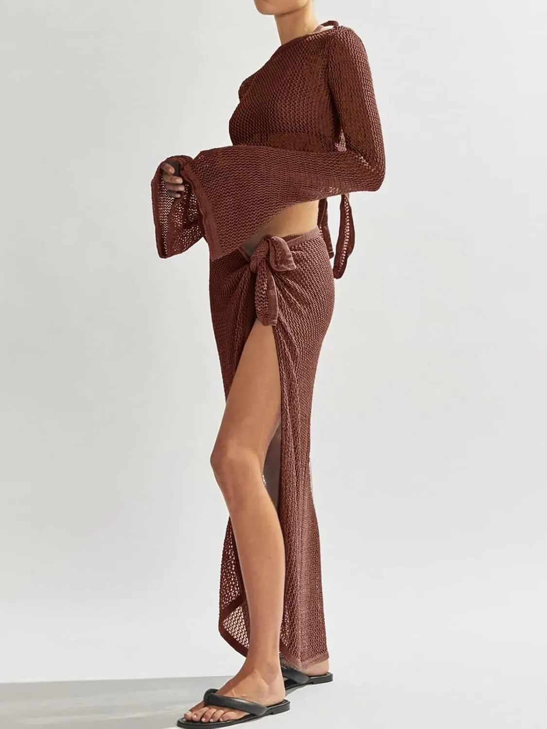 Women's Swimsuits Cover Ups Set for Crochet Bathing Suit Hollow Out 2 Piece Bikini Coverup Beach Swimwear