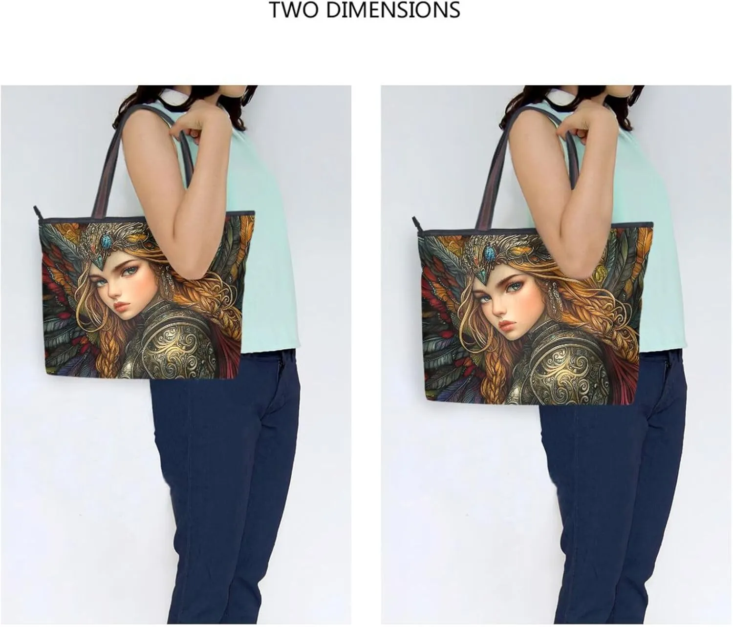 Women's Tote Bag Female Knight Print, Large Capacity Zipper Shoulder Bags Handbag Reusable Grocery Bag Large