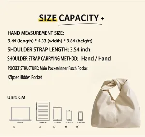 Women's Twist Top Magnetic Closure Ruched Cloud Handbag Soft Leather Y2K Hobo Evening Bags for Shopping Traveling Dating (White)