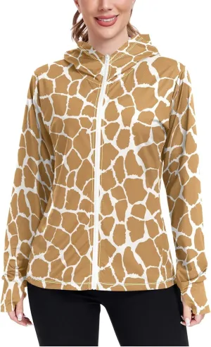 Women'S UPF 50  Uv Sun Protection Clothing Giraffe Print Zipper Jacket Long-Sleeved Hoodie