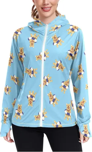 Women'S UPF 50  Uv Sun Protection Clothing Golden Retriever Dog Zipper Jacket Long-Sleeved Hoodie