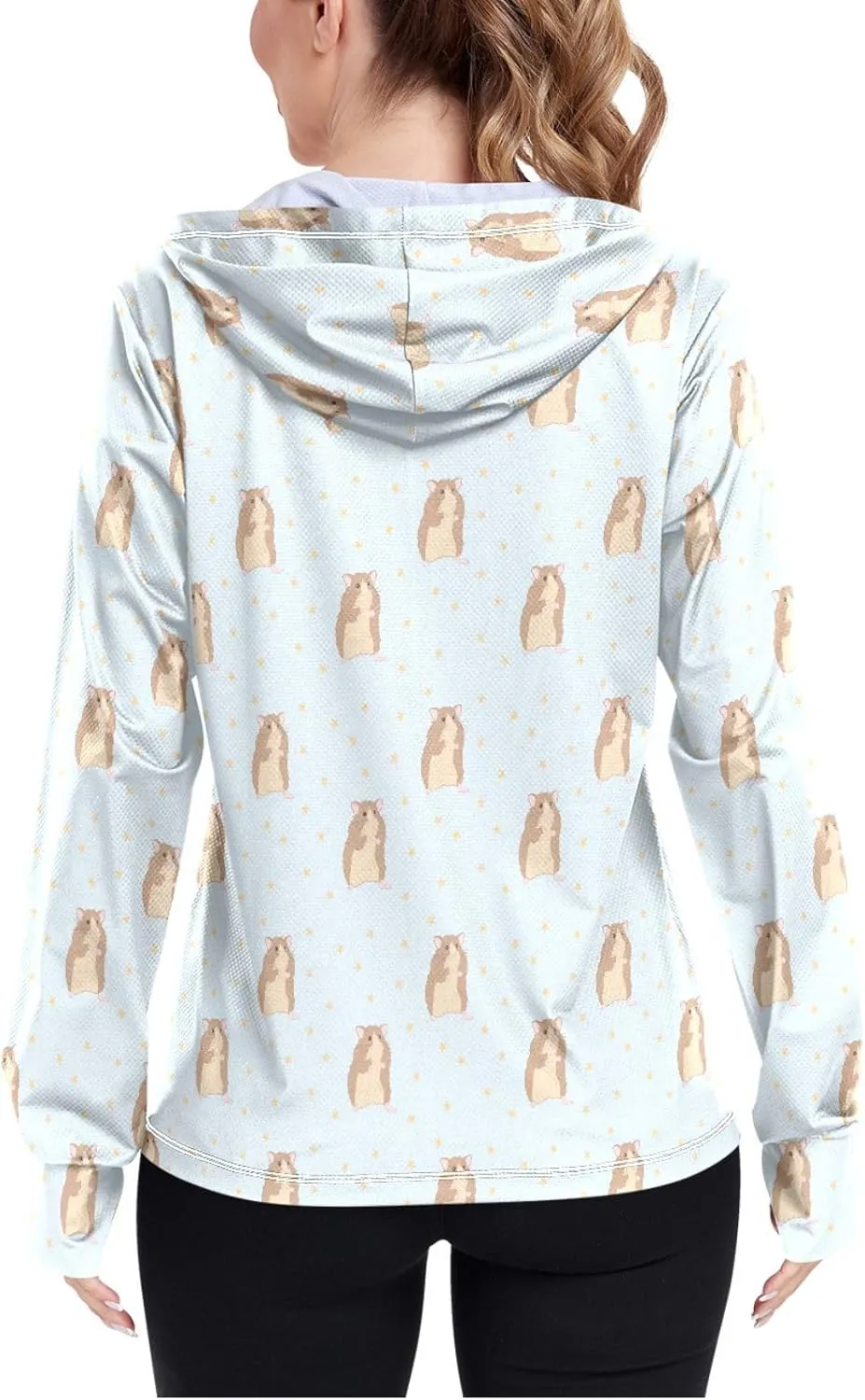 Women'S UPF 50  Uv Sun Protection Clothing Hamsters Star Zipper Jacket Long-Sleeved Hoodie