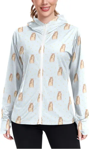 Women'S UPF 50  Uv Sun Protection Clothing Hamsters Star Zipper Jacket Long-Sleeved Hoodie