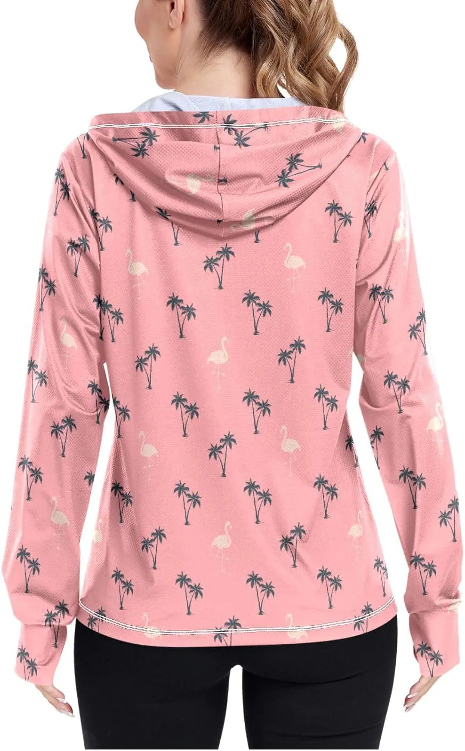 Women'S UPF 50  Uv Sun Protection Clothing Palm Trees Flamingo Zipper Jacket Long-Sleeved Hoodie