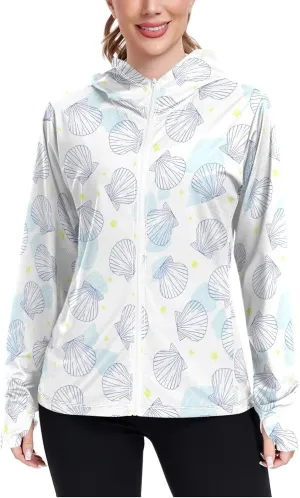 Women'S UPF 50  Uv Sun Protection Clothing Scallop Star Zipper Jacket Long-Sleeved Hoodie