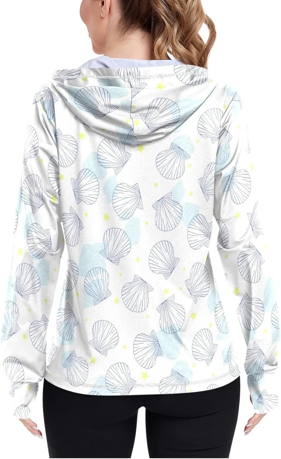 Women'S UPF 50  Uv Sun Protection Clothing Scallop Star Zipper Jacket Long-Sleeved Hoodie