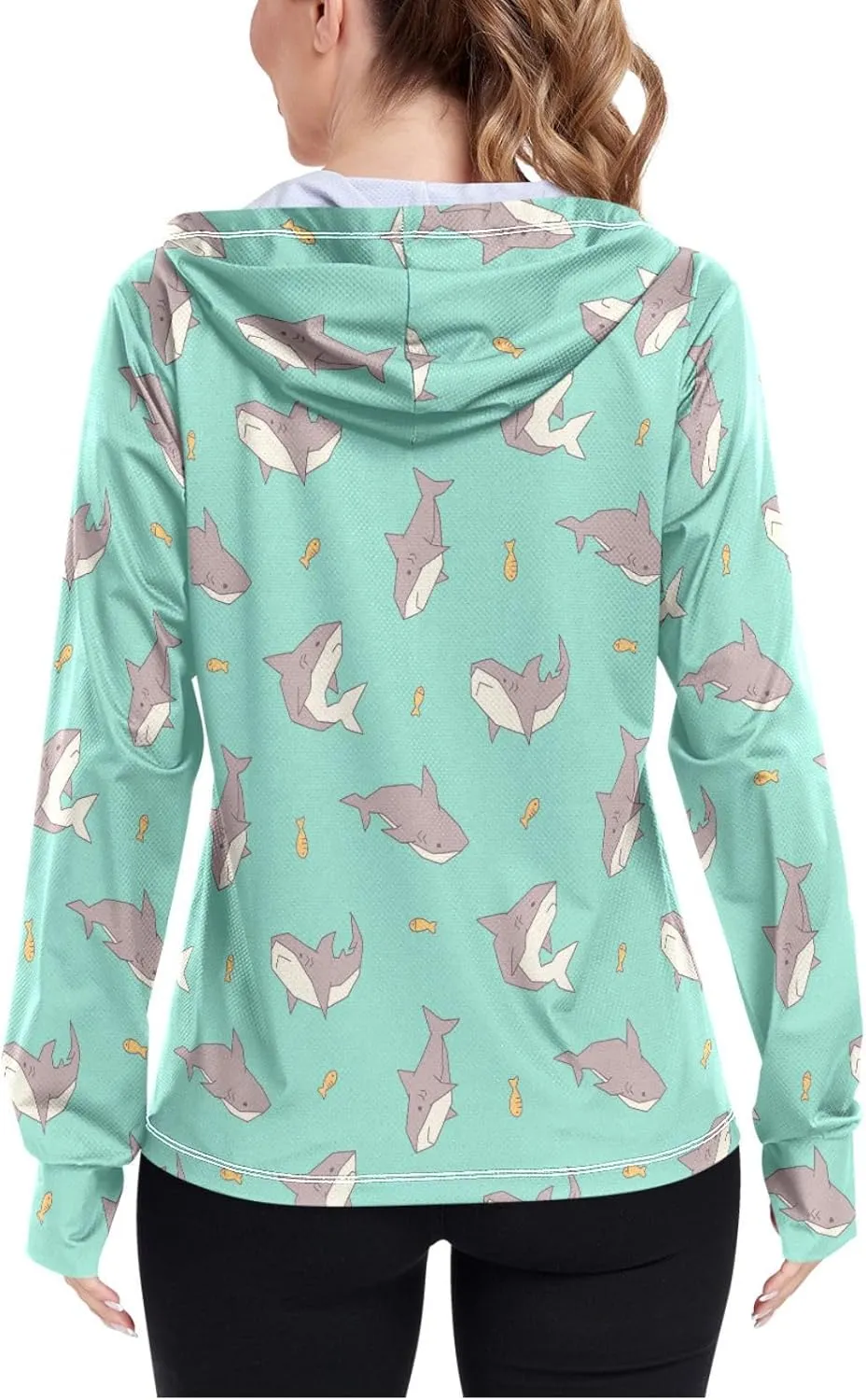Women'S UPF 50  Uv Sun Protection Clothing Sharks Zipper Jacket Long-Sleeved Hoodie