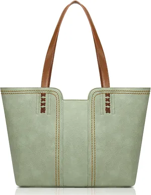 Women's Vegan Leather Tote Purses with Zipper Casual Shoulder Bags Large Capacity Handbags