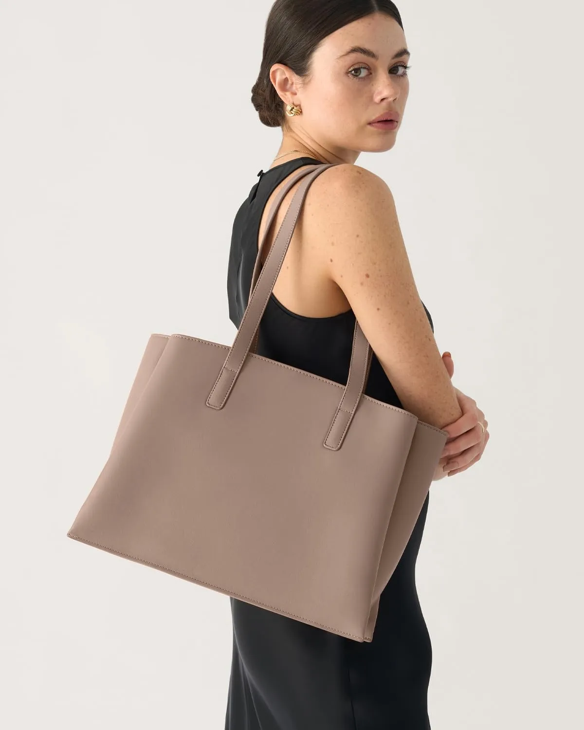 Work Tote Bags for Women 14Inch - Laptop Tote Bag with Zip Compartments - Large PU Leather Professional Office Purse