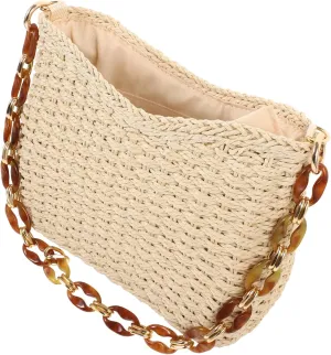 Woven Casual Tote Bag for Women Lightweight Beach Tote with Chain Versatile Handbag for Summer Outings Large Capacity to Hold Essentials present for