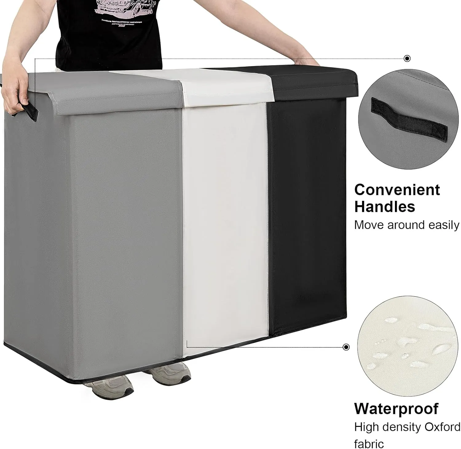 WOWLIVE 230L Laundry Baseket with Lid and Removable Laundry Bags,Large Laundry Hamper 3 Section Collapsible Dirty Clothes Hamper with Handles for Laundry Room,College Dorm,Bathroom