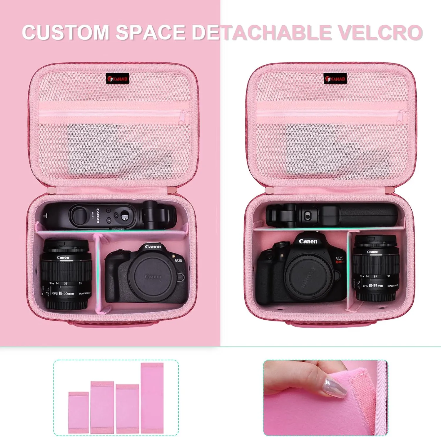 XANAD Camera Case Compatible with Canon EOS Rebel T7 / R100 / R50 / R6 Mark II / R8 / T100, Sony, Nikon DSLR Camera, Lens, Tripod, with 4 Pieces of Dividers and Shoulder Strap(Pink)