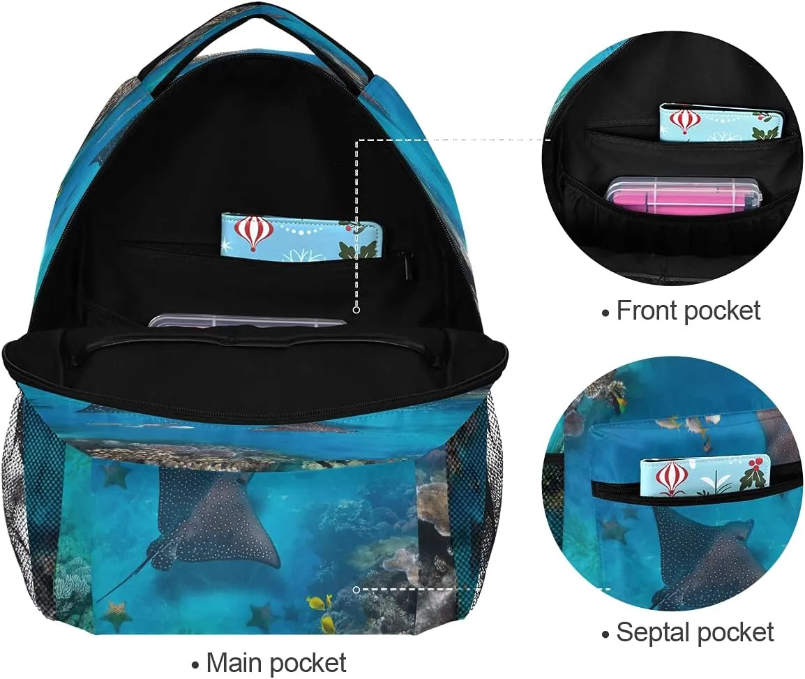 xigua Sea Stingray Print Computer Backpack - Lightweight School Bag for Boys Girls Tenns