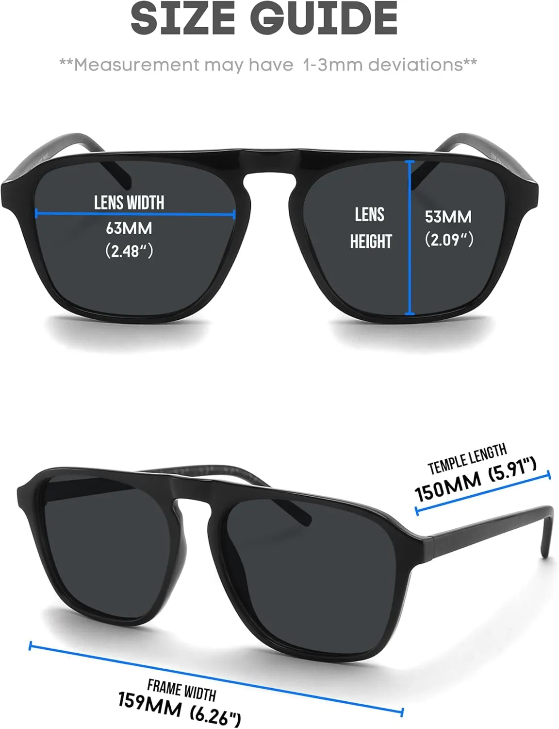 XXL Size Extra Large 159MM Polarized Square Aviator Sunglasses Big Wide Heads Men Ultralight UV400 Protection Glasses