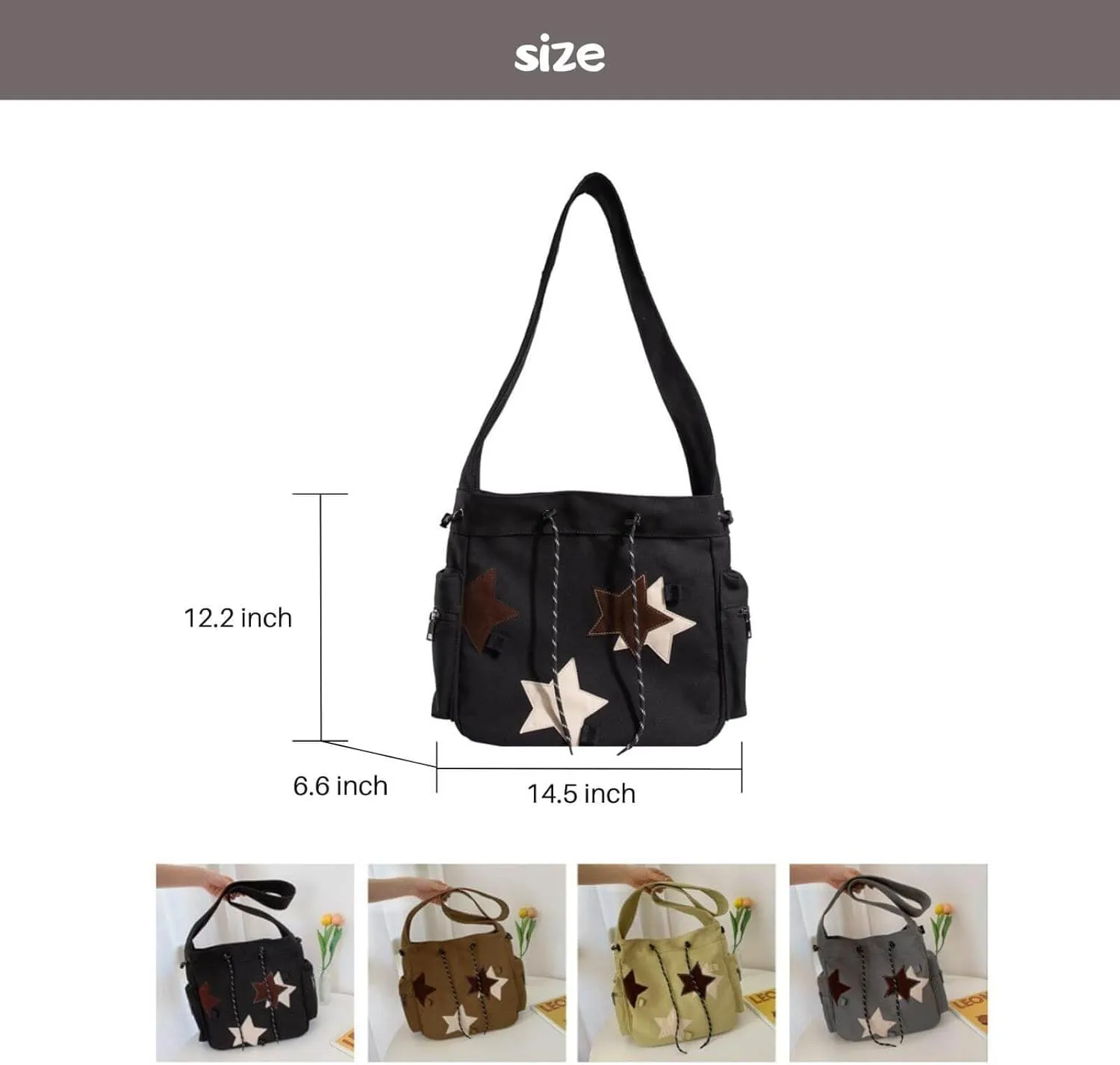 Y2K Star Canvas Messenger Bag, Cute Tote Bags Aesthetic, Small Shoulder Travel Crossbody Bags For Women