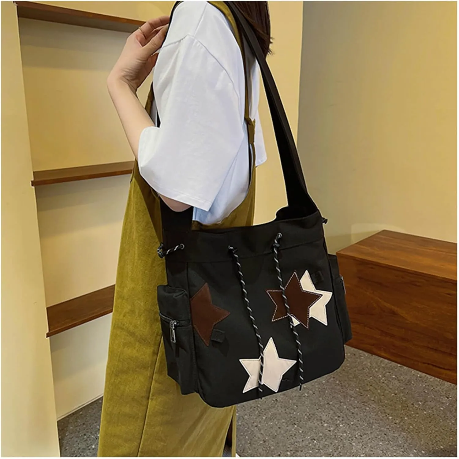 Y2K Star Canvas Messenger Bag, Cute Tote Bags Aesthetic, Small Shoulder Travel Crossbody Bags For Women