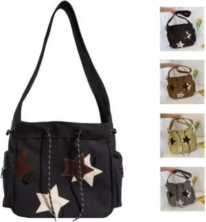 Y2K Star Canvas Messenger Bag, Cute Tote Bags Aesthetic, Small Shoulder Travel Crossbody Bags For Women