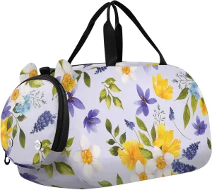 Yellow White Purple Flowers Duffel Bags for Boys Small Gym Bags for Teens Dance Bag for Girls