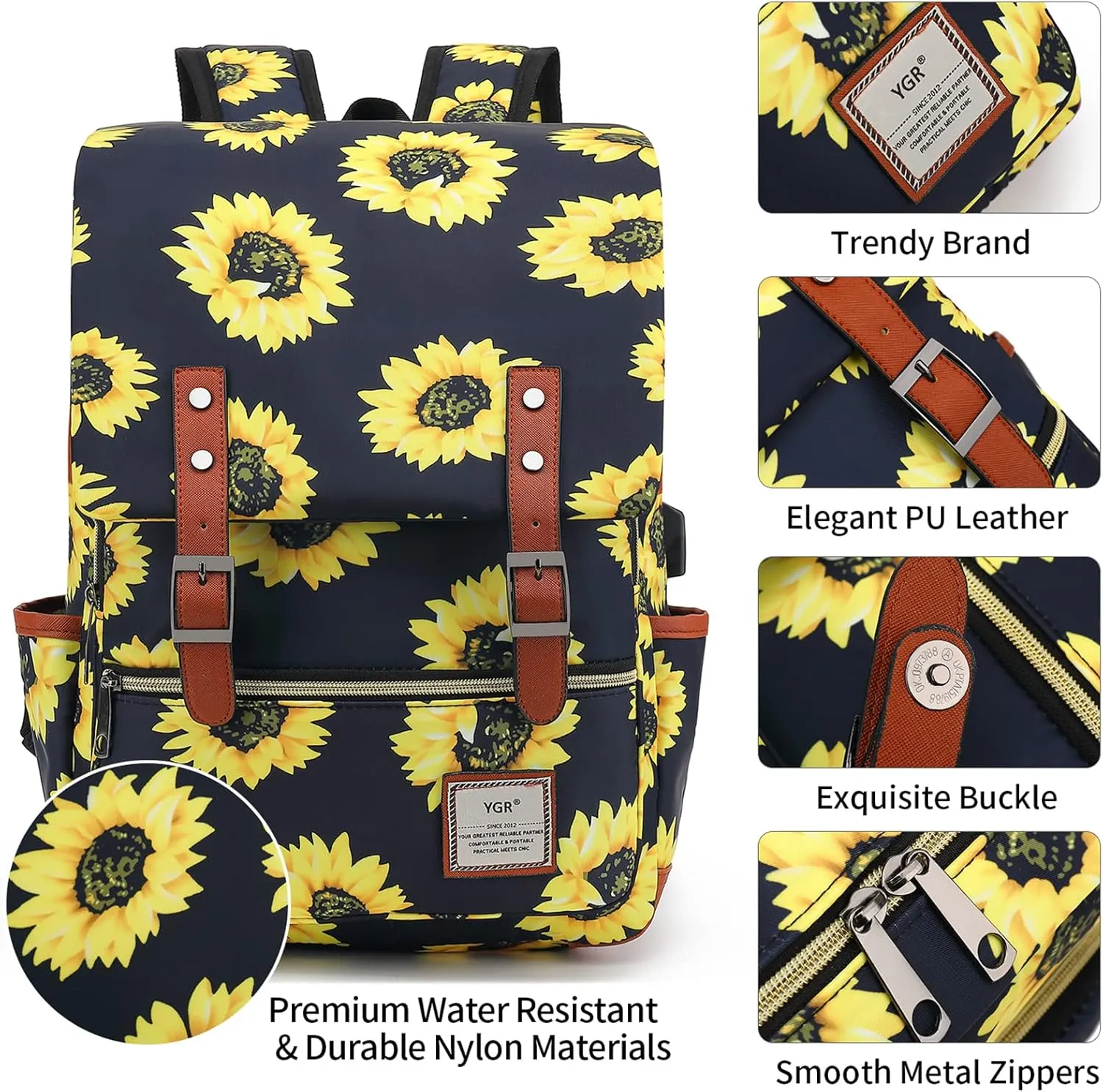 YGR Floral Laptop Backpack for Women, Female, School, Travel, Business, Outdoor Sports, Office, Work