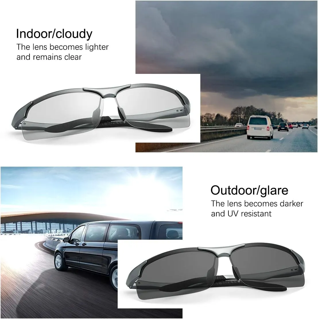 YIMI Polarized Photochromic Sunglasses for Men Women Outdoor Sports Driving Anti Glare UV400 Protection z87 Safety Glasses
