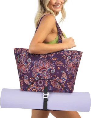 Yoga Bags for Women with Large Pocket Pilates Tote Bag for Gym Beach Workout - Fits Water Bottles and All Size Mats