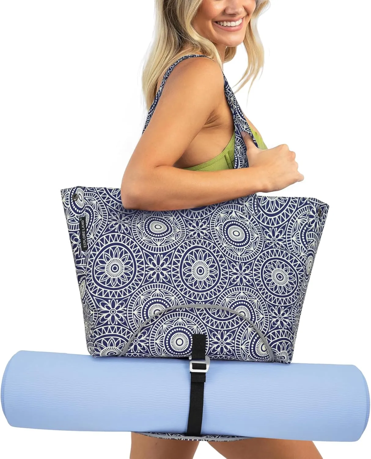 Yoga Bags for Women with Large Pocket Pilates Tote Bag for Gym Beach Workout - Fits Water Bottles and All Size Mats