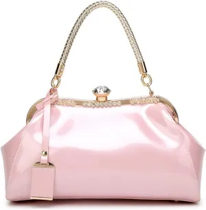 Yohora Women Retro Top Handle Handbag Kiss Lock Shoulder Bag Clutch Purse with Adjustable Strap Evening Crossbody Wallet
