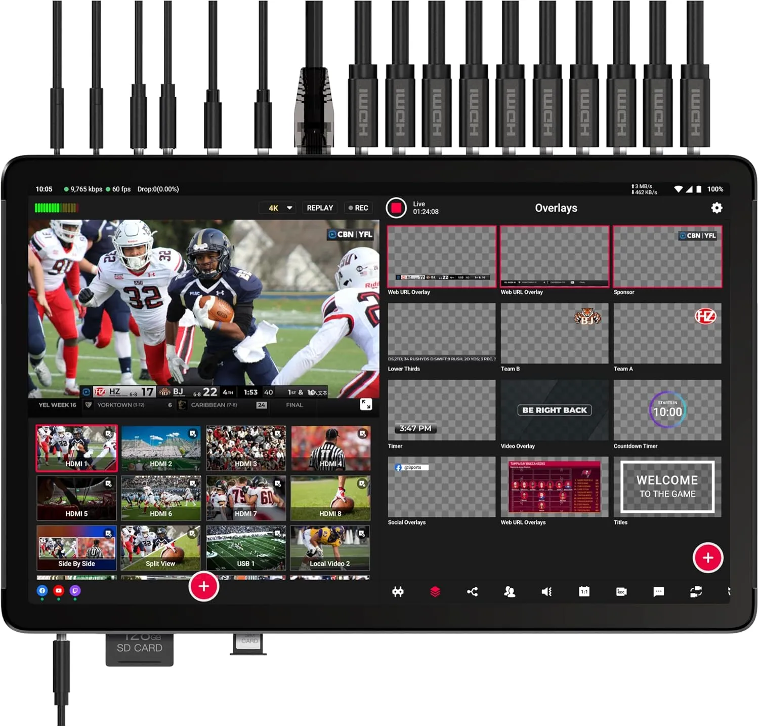 YoloLiv YoloBox Extreme, All-in-One 4K Live Video Streaming Equipment with 8 HDMI Inputs, Switcher Encoder Recorder Monitor for Facebook, YouTube, NDI, RTMP, SRT