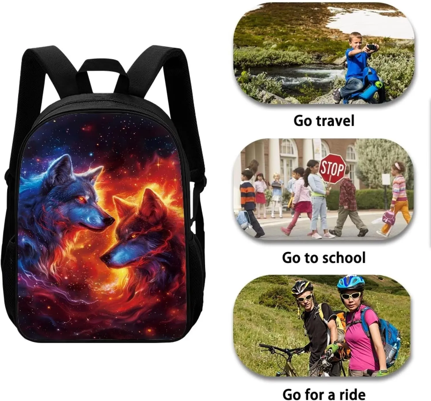 Ystardream Bookbags for 6th Grade Boys Cool Galaxy Wolf Backpack for Boys Middle School Bag for 8-10 14-16 Kids Child Bookbag High Schoolbag 17 Inch Bag Packs Back to School Rucksack Travel Bag