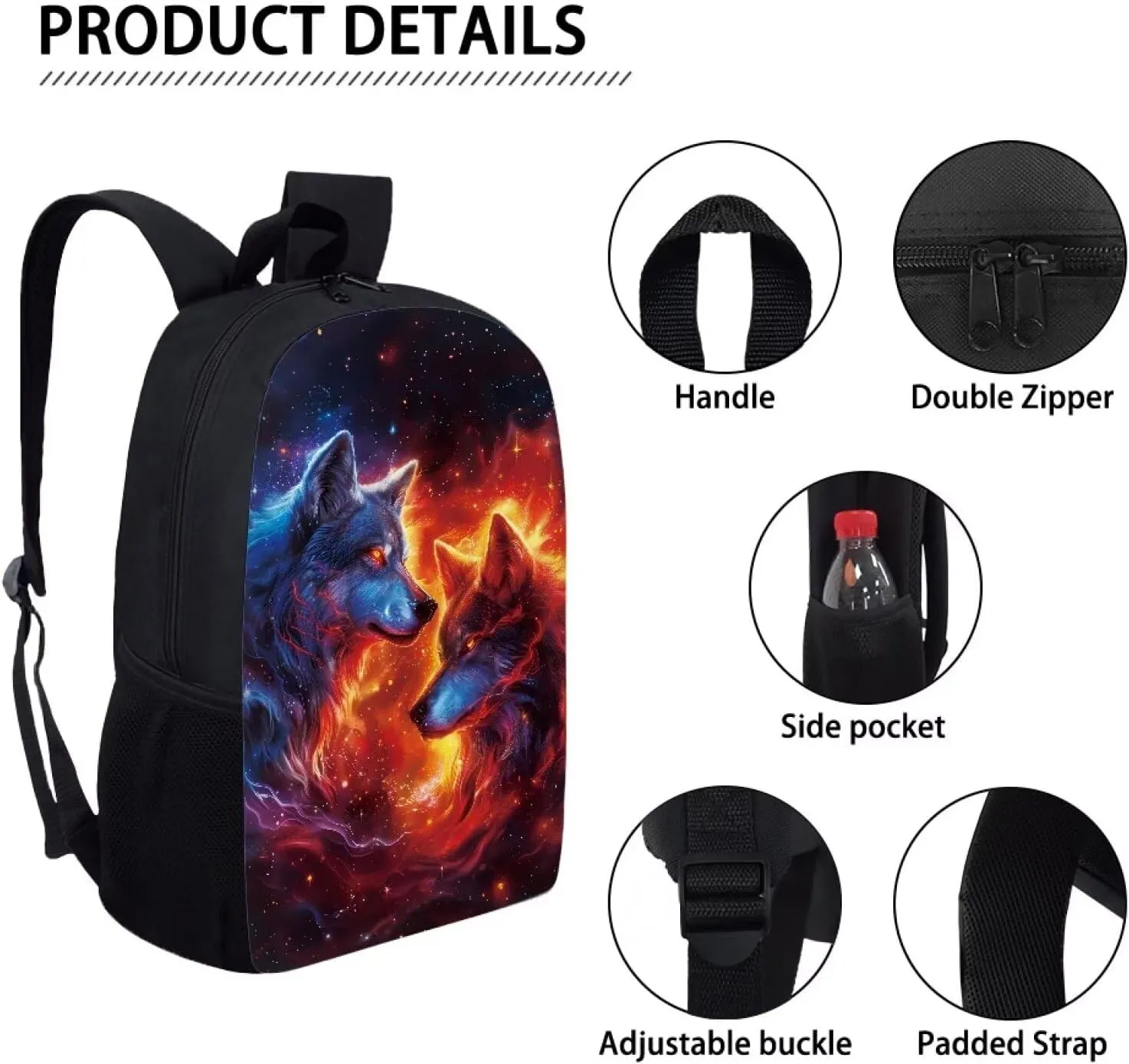 Ystardream Bookbags for 6th Grade Boys Cool Galaxy Wolf Backpack for Boys Middle School Bag for 8-10 14-16 Kids Child Bookbag High Schoolbag 17 Inch Bag Packs Back to School Rucksack Travel Bag