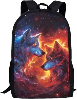 Ystardream Bookbags for 6th Grade Boys Cool Galaxy Wolf Backpack for Boys Middle School Bag for 8-10 14-16 Kids Child Bookbag High Schoolbag 17 Inch Bag Packs Back to School Rucksack Travel Bag