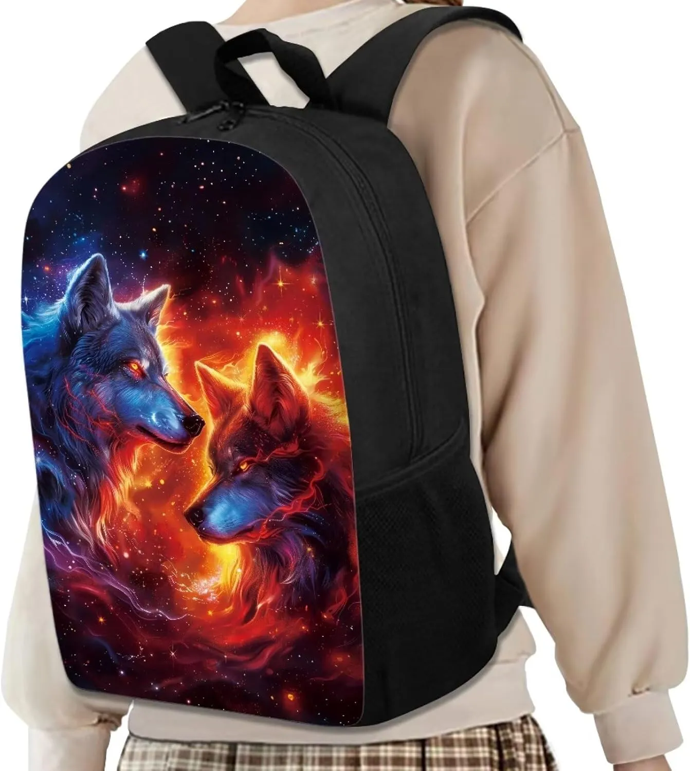 Ystardream Bookbags for 6th Grade Boys Cool Galaxy Wolf Backpack for Boys Middle School Bag for 8-10 14-16 Kids Child Bookbag High Schoolbag 17 Inch Bag Packs Back to School Rucksack Travel Bag