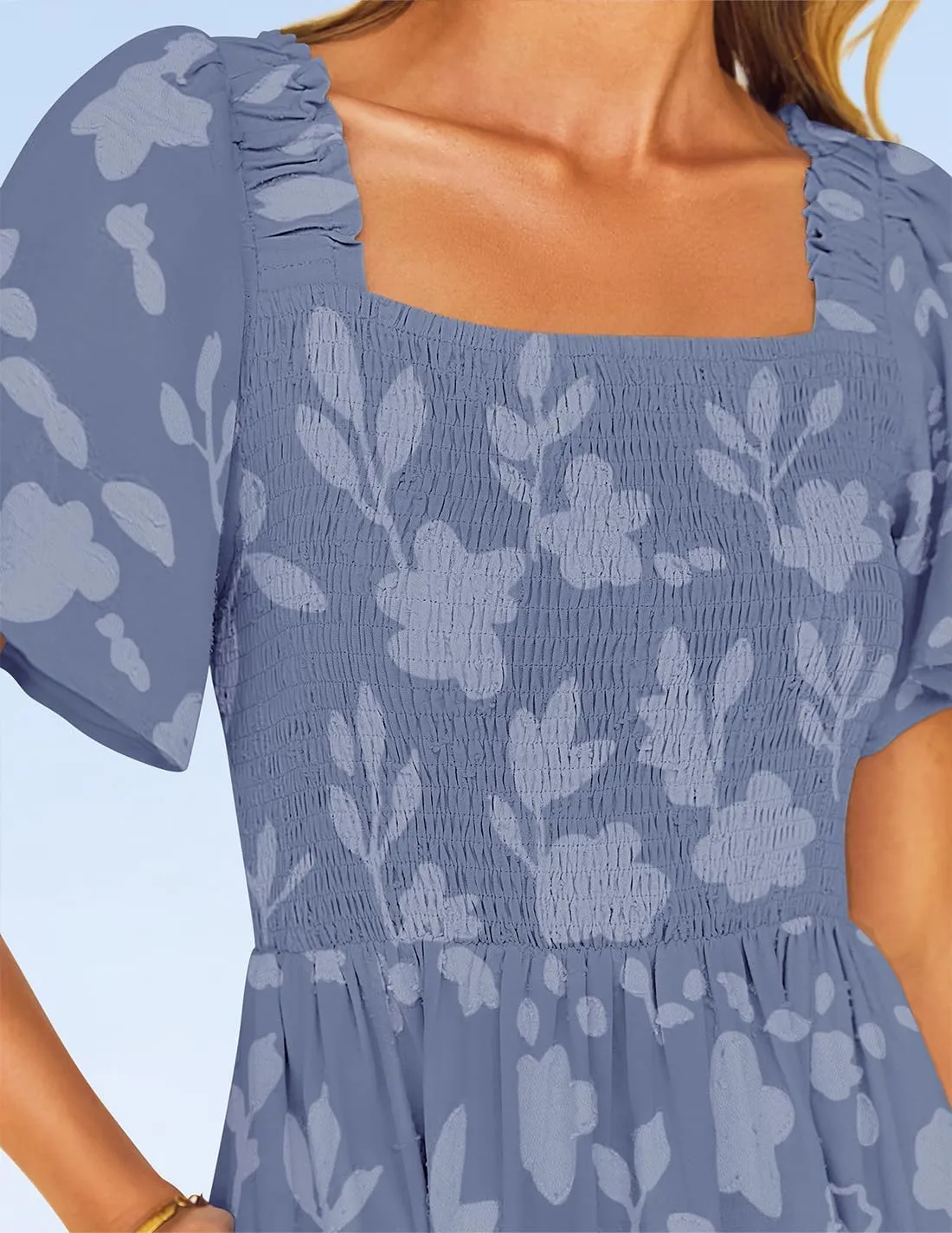 ZESICA Women‘s Summer Boho Floral Midi Dress 2025 Casual Short Sleeve Square Neck Flowy Beach Vacation Long Dress