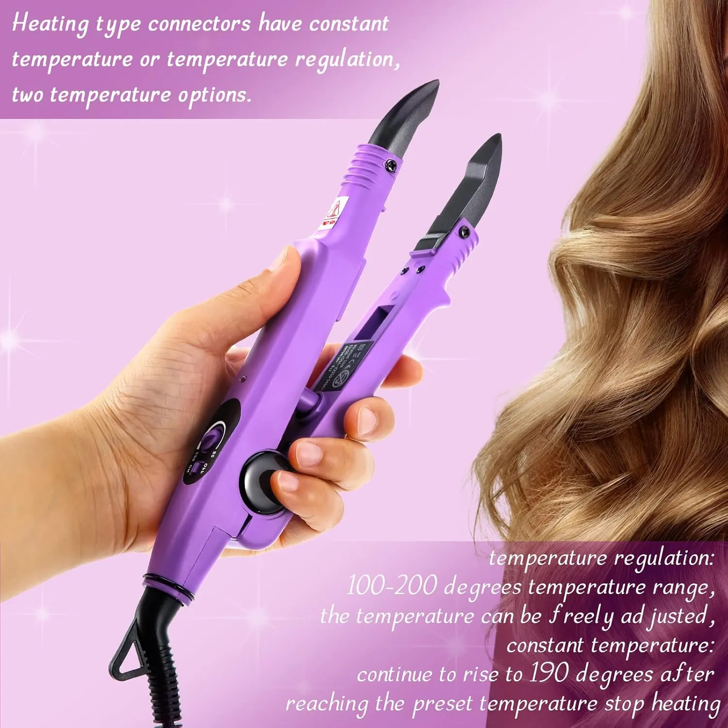 Zhehao Fusion Hair Extensions Tool Us Plug Professional Hair Extensions Tools Fusion Heat Iron Connector Wand U Tip with 2 Bags Keratin Glue Granule Beads