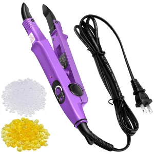 Zhehao Fusion Hair Extensions Tool Us Plug Professional Hair Extensions Tools Fusion Heat Iron Connector Wand U Tip with 2 Bags Keratin Glue Granule Beads